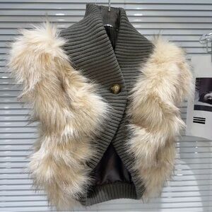 Stylish Gray and Cream Faux Fur Vest